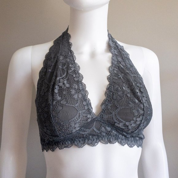 Free People Galloon Lace Halter Bra in Graphite - Picture 3 of 5
